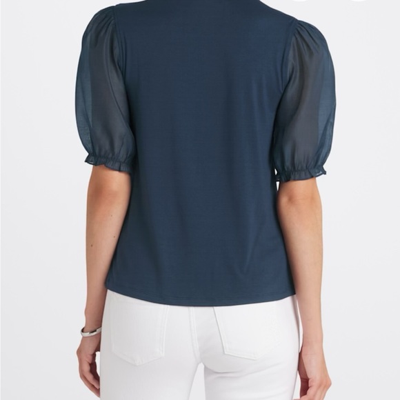 Wendy Navy Puff Sleeve Knit Top Size M - Picture 2 of 6